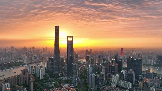 上海陆家嘴上海中心大厦东方明珠日落航拍