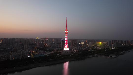 河南洛阳电视塔夜景灯光航拍