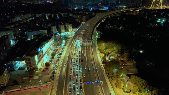 广州洛溪大桥亚洲第一桥夜景航拍4K视频