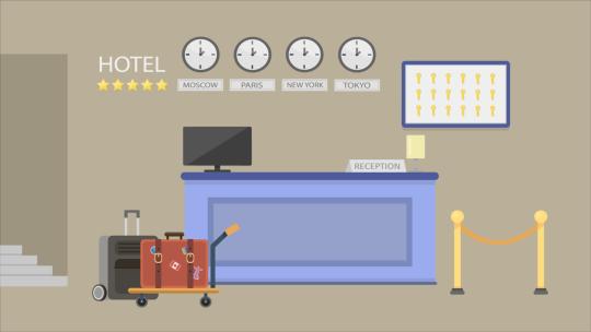 酒店前台接待MG扁平卡通旅行旅游场景背景
