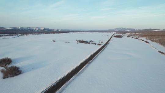 原创 内蒙古呼伦贝尔雪原公路自然风光航拍视频素材模板下载