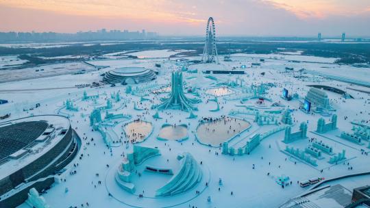 中国哈尔滨冰雪大世界航拍延时
