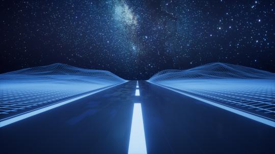 夜晚的道路与星空背景3D渲染