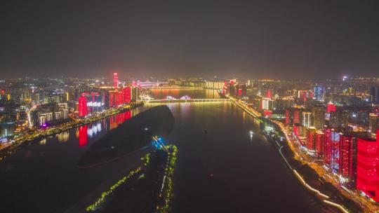 航拍湖南长沙湘江夜景长沙夜景延时