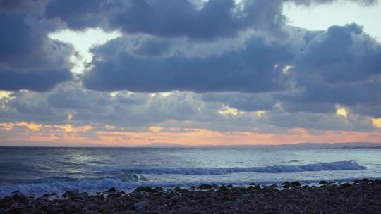 海浪沙滩落日夕阳海滩视频素材模板下载