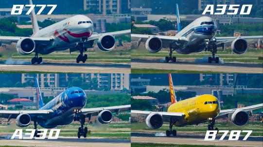 四款主力宽体客机深圳机场降落片段高清在线视频素材下载