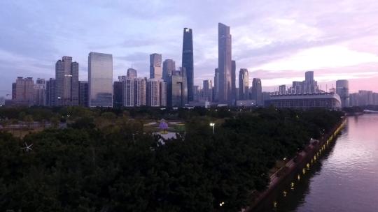 广州珠江新城CBD清晨城市空镜高清全景航拍
