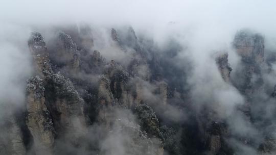 张家界武陵源景区冰雪云海雾凇航拍