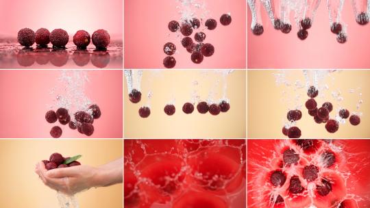 新鲜杨梅杨梅汁落水掉入水中高清在线视频素材下载