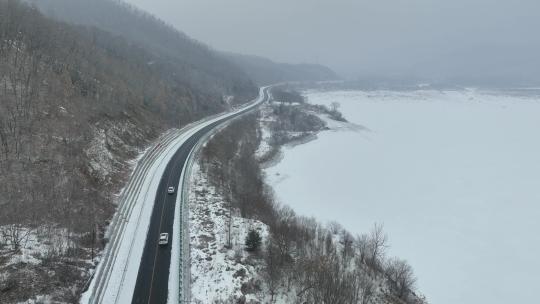 吉林珲春市G331国道边境公路航拍风光