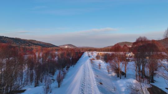 航拍林海雪原雪路