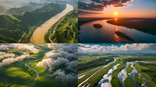 长江黄河河流日出自然风光高清在线视频素材下载