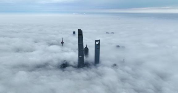 上海陆家嘴四件套上海高空阴天云海上海航拍