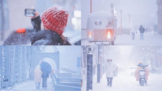 冬天 城市下雪 城市雪景 下雪天高清在线视频素材下载