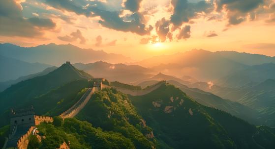 长城风光长城日出云海大好河山航拍万里长城