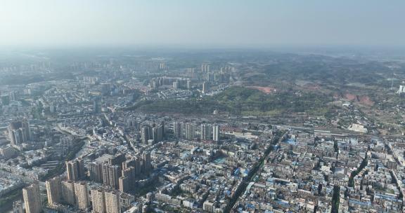 资阳市区凤岭公园航拍城市建筑风光自然风景