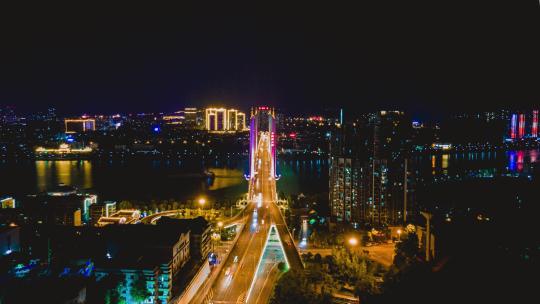湖南益阳城市夜景交通航拍移动延时