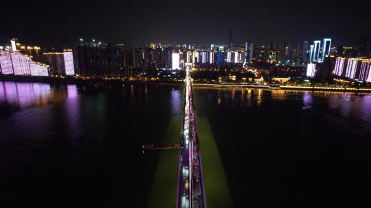 航拍湖南长沙银盆岭大桥夜景视频素材模板下载