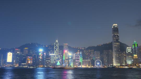 香港沿海夜景维多利亚港延时摄影