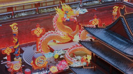 西安城墙龙年新春元宵节灯会航拍视频素材模板下载