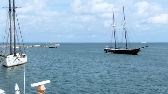 葡萄园避风港的快速空气表面视图，充满了带桅杆的帆船