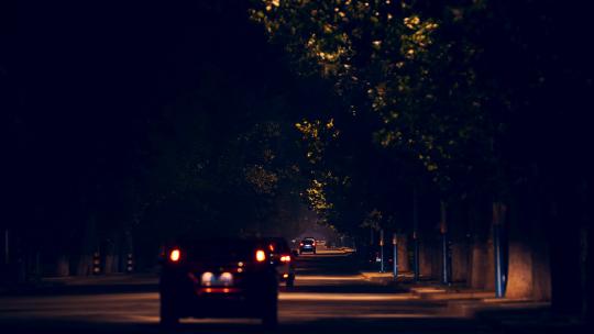 孤独感夜晚路灯下寂静马路上车辆行驶实拍视频素材模板下载