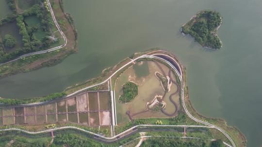 深圳宝安石岩湖湿地公园，石岩水库航拍视频素材模板下载