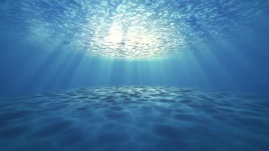 4K蓝色海底与气泡和光线深水下背景动画