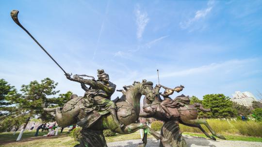 西安大明宫遗址盛于唐朝时期的马球雕塑