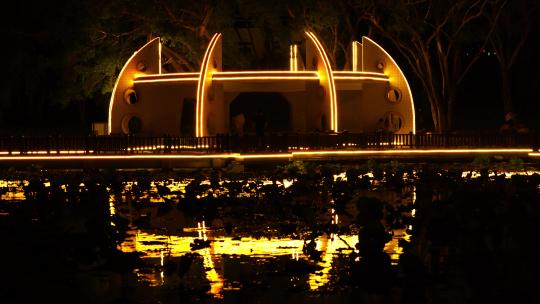 洪湖公园观景台夜景灯光游客走动B视频素材模板下载