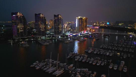 海南三亚国际游艇中心城市夜景航拍
