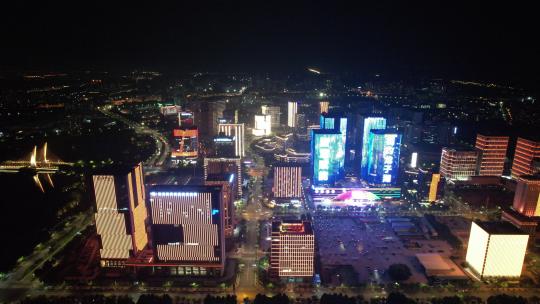 河南郑州城市夜景龙子湖航拍