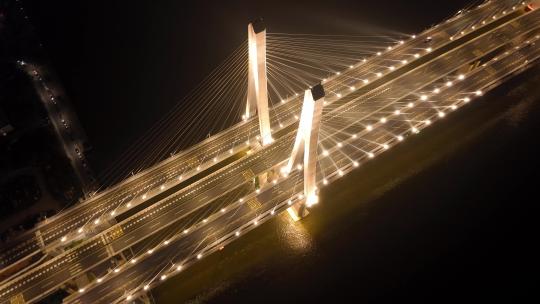 广州洛溪大桥疫情期间封锁夜景航拍