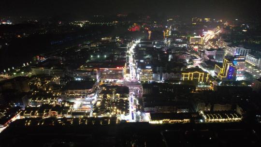 广西桂林步行街夜景灯光人流航拍