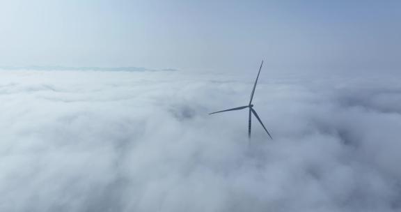 云海上风能风力发电场风车航拍高清在线视频素材下载