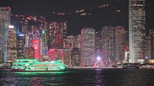 香港维多利亚港邮轮城市夜景