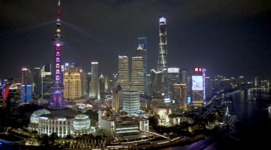 航拍上海·陆家嘴CBD夜景·空镜头4K