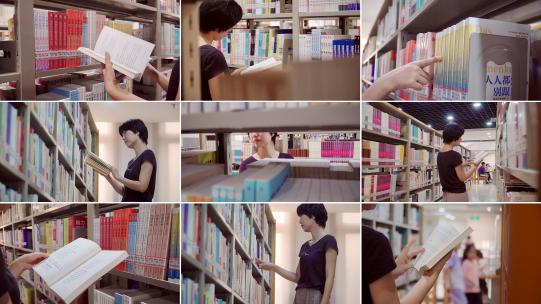 女人在图书馆看书【商用需购买企业授权】