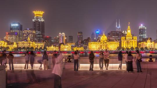 上海浦西外滩建筑夜景延时摄影4K