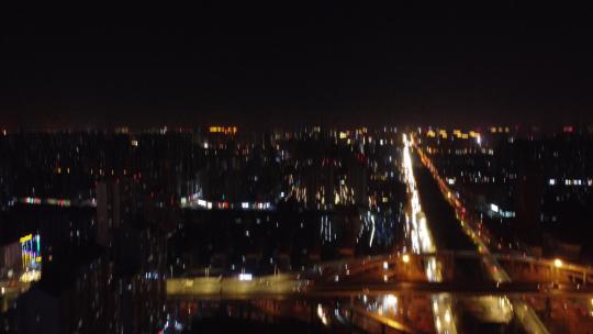 夜晚的石家庄城市立交桥夜景航拍特写