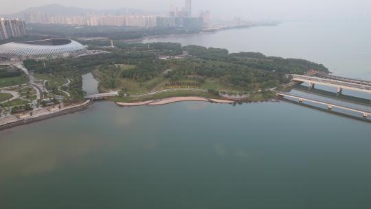 深圳城市风光，人才公园，中国华润大厦航拍视频素材模板下载