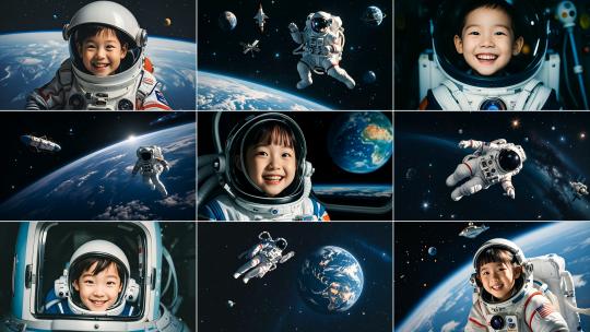 儿童节小小宇航员飞天梦想高清在线视频素材下载