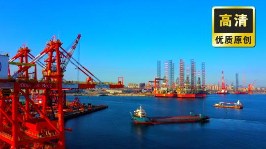 航拍沿海城市港口 造船厂生产基地海上运输