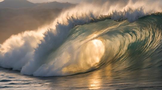 海洋巨浪翻滚波涛汹涌海浪撞击礁石