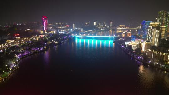 广西柳州城市夜景灯光航拍
