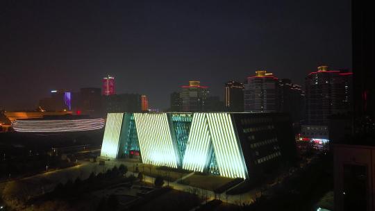 4K航拍太原市图书馆夜景