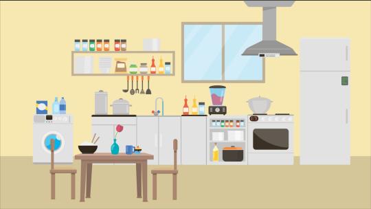 厨房MG扁平卡通居家客厅厨房场景背景AE视频素材教程下载