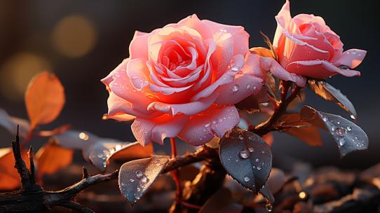 4K粉色玫瑰萃取玫瑰花特写粉红浪漫玫瑰花