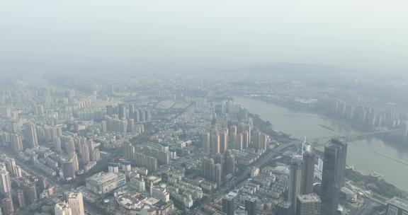 阴雨天福州航拍城市下雨天建筑云雾缭绕风光