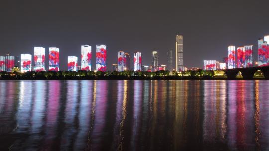 长沙湘江畔夜景航拍
